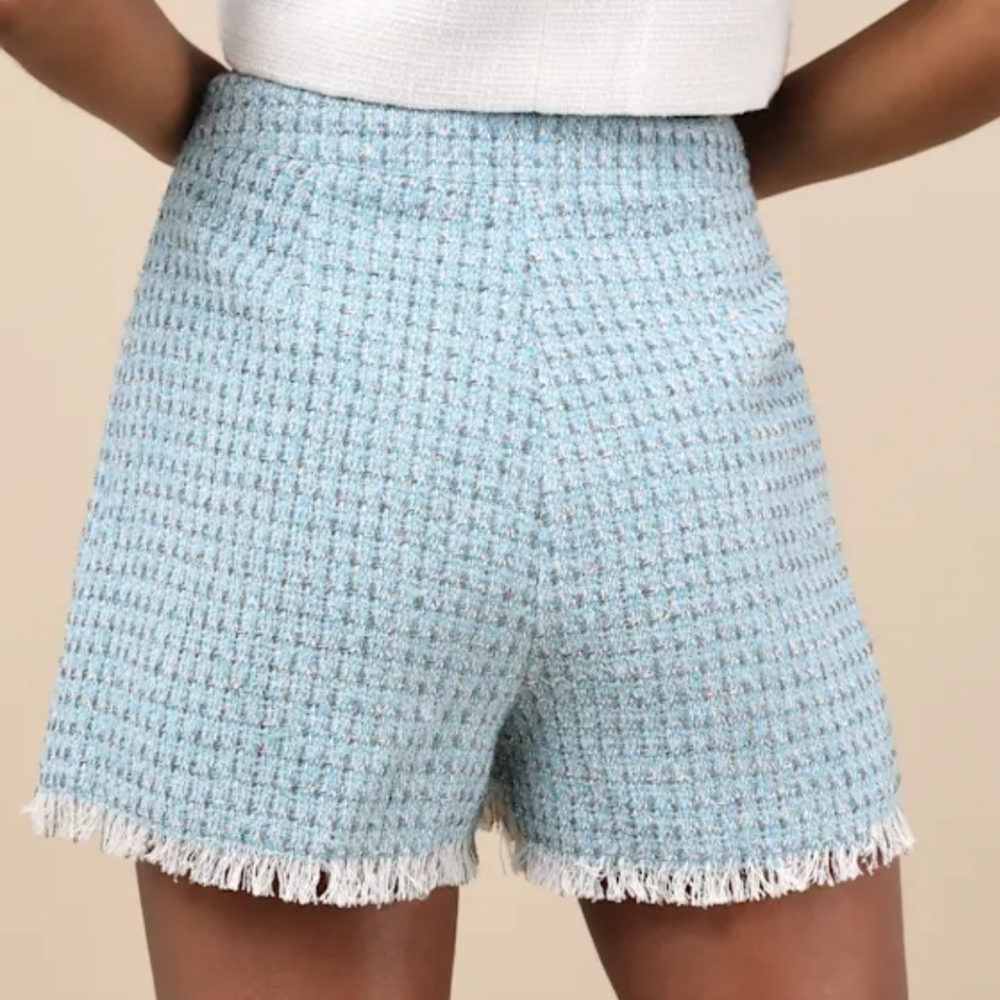 NWT LULUS Incredibly Poised Blue Tweed Textured Mini Skort - Picture 6 of 11